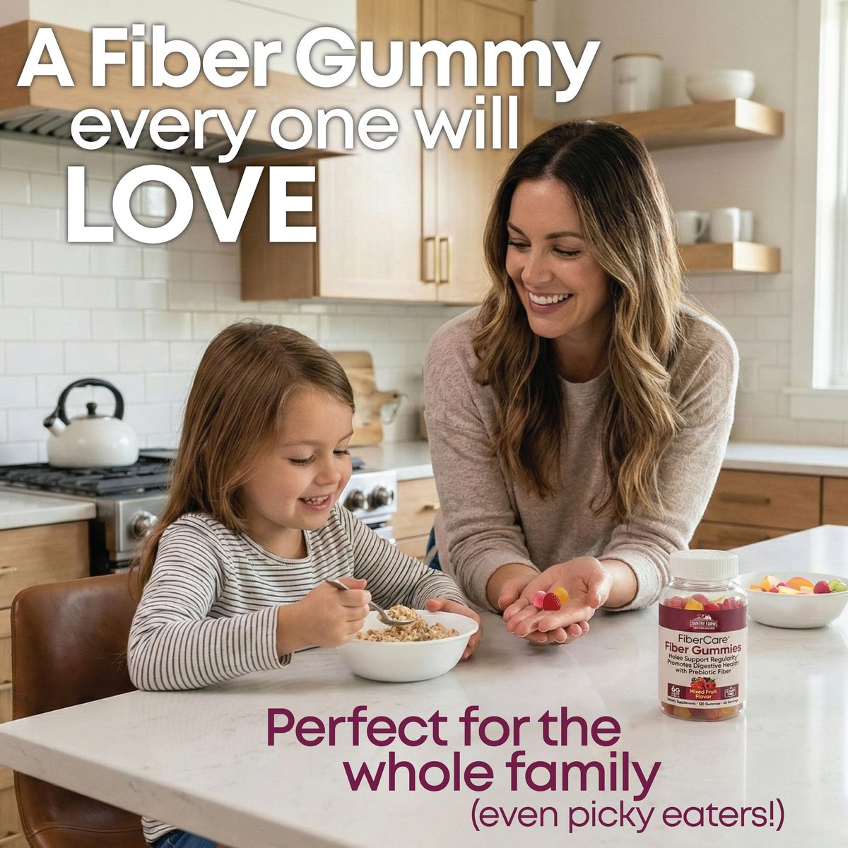Country Farms Fiber Care Prebiotische Gummibärchen, 6g Ballaststoffe pro Portion, GLP-1 Booster, FOS aus Rüben, Verdauungsgesundheit und Blähungen, Unterstützt Regelmäßigkeit, gemischter Fruchtgeschmack, 120 Gummibärchen, 40 Portionen