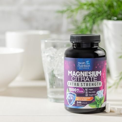 Magnesiumcitrat 1000 mg pro Portion – Hochdosierte Magnesiumkapseln mit maximaler Absorption für Muskel-, Nerven-, Knochen- und Herzgesundheit, glutenfrei, nicht-GVO – 240 Kapseln