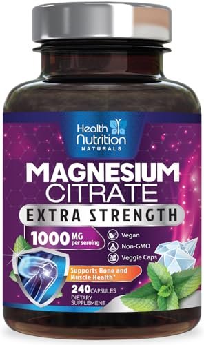 Magnesiumcitrat 1000 mg pro Portion – Hochdosierte Magnesiumkapseln mit maximaler Absorption für Muskel-, Nerven-, Knochen- und Herzgesundheit, glutenfrei, nicht-GVO – 240 Kapseln