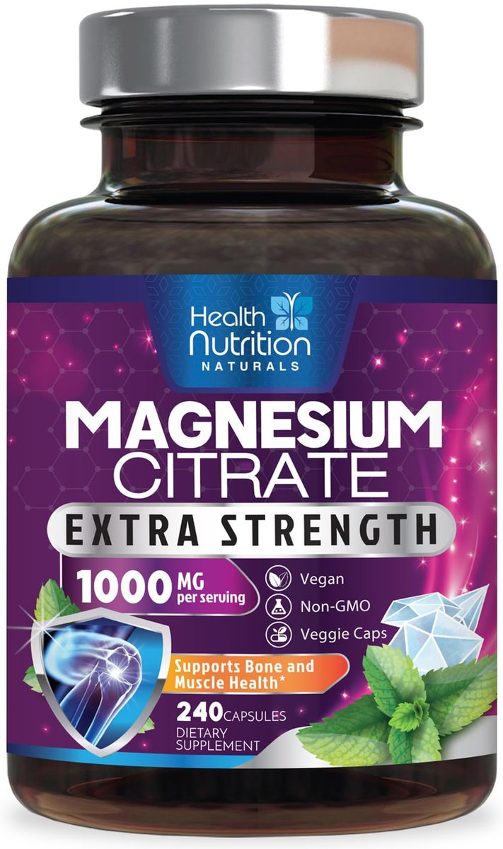 Magnesiumcitrat 1000 mg pro Portion – Hochdosierte Magnesiumkapseln mit maximaler Absorption für Muskel-, Nerven-, Knochen- und Herzgesundheit, glutenfrei, nicht-GVO – 240 Kapseln