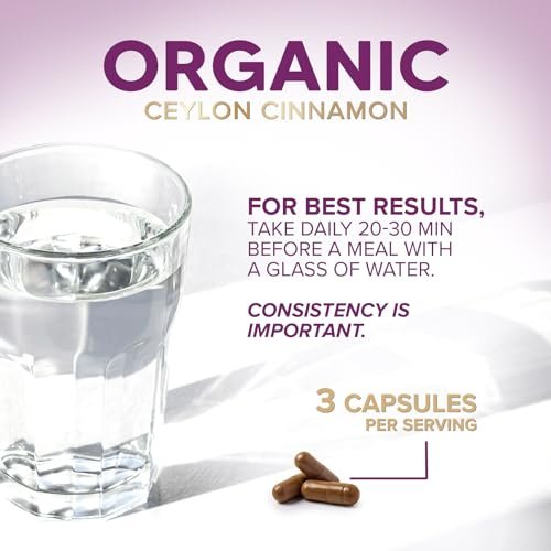 Ceylon-Zimt Kapseln - Bio-Zimtpulver aus Ceylon - 100% extra starke Zimtpillen - Energie & Herzunterstützung - Glutenfrei & Zuckerfrei - Hergestellt in den USA - 120 Kapseln