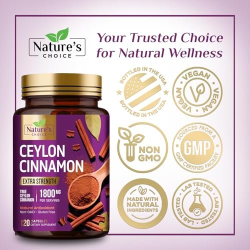 Ceylon-Zimt Kapseln - Bio-Zimtpulver aus Ceylon - 100% extra starke Zimtpillen - Energie & Herzunterstützung - Glutenfrei & Zuckerfrei - Hergestellt in den USA - 120 Kapseln
