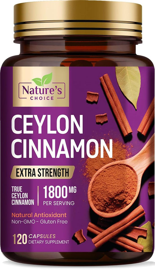 Ceylon-Zimt Kapseln - Bio-Zimtpulver aus Ceylon - 100% extra starke Zimtpillen - Energie & Herzunterstützung - Glutenfrei & Zuckerfrei - Hergestellt in den USA - 120 Kapseln