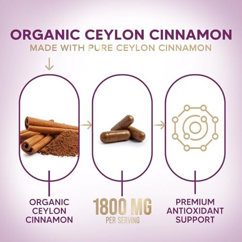 Ceylon-Zimt Kapseln - Bio-Zimtpulver aus Ceylon - 100% extra starke Zimtpillen - Energie & Herzunterstützung - Glutenfrei & Zuckerfrei - Hergestellt in den USA - 120 Kapseln