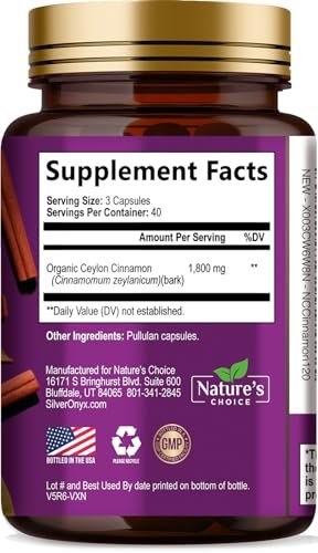 Ceylon-Zimt Kapseln - Bio-Zimtpulver aus Ceylon - 100% extra starke Zimtpillen - Energie & Herzunterstützung - Glutenfrei & Zuckerfrei - Hergestellt in den USA - 120 Kapseln