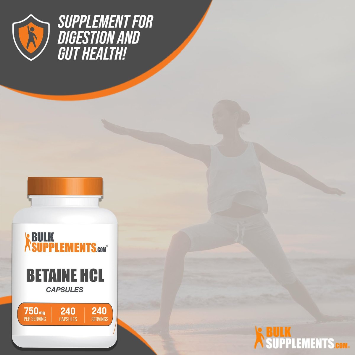 BulkSupplements.com Betain-HCl Kapseln - Betainhydrochlorid zur Unterstützung der Verdauung, 750 mg pro Kapsel, 240 Kapseln