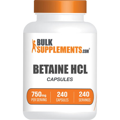 BulkSupplements.com Betain-HCl Kapseln - Betainhydrochlorid zur Unterstützung der Verdauung, 750 mg pro Kapsel, 240 Kapseln