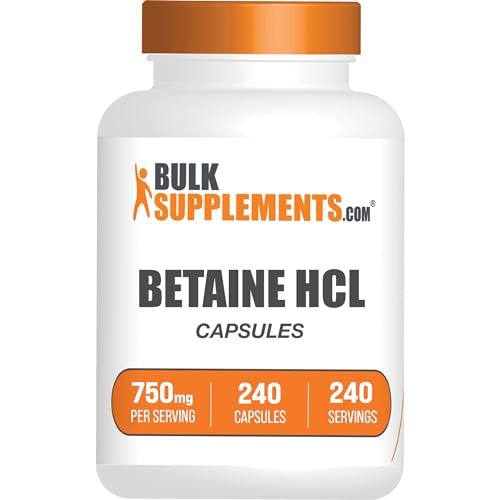 BulkSupplements.com Betain-HCl Kapseln - Betainhydrochlorid zur Unterstützung der Verdauung, 750 mg pro Kapsel, 240 Kapseln
