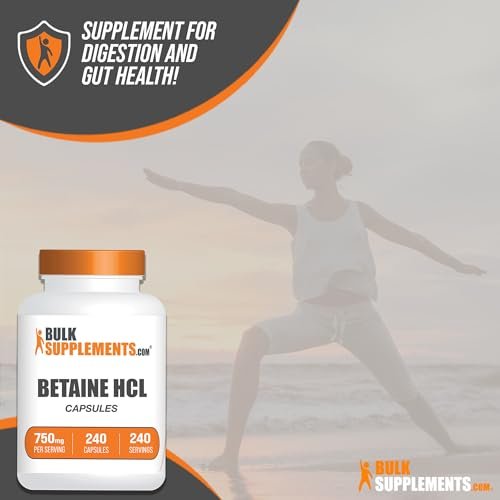 BulkSupplements.com Betain-HCl Kapseln - Betainhydrochlorid zur Unterstützung der Verdauung, 750 mg pro Kapsel, 240 Kapseln