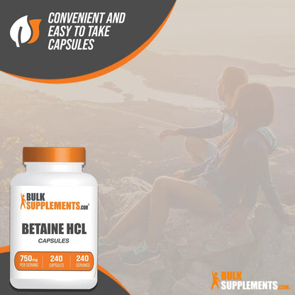 BulkSupplements.com Betain-HCl Kapseln - Betainhydrochlorid zur Unterstützung der Verdauung, 750 mg pro Kapsel, 240 Kapseln