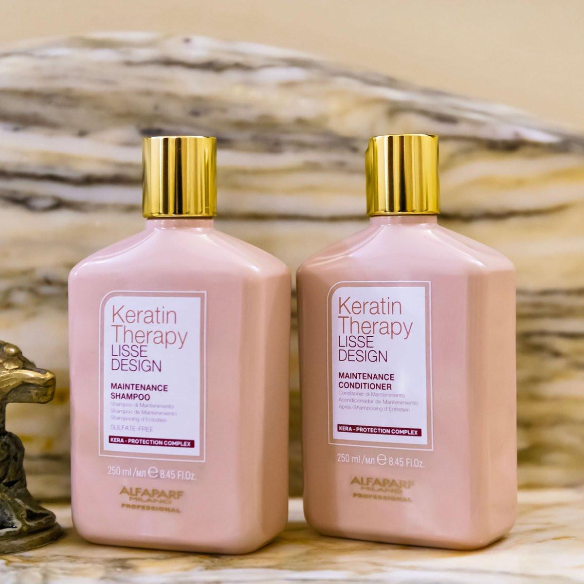 Alfaparf Milano Lisse Design Keratin Shampoo & Conditioner Set - Sulfatfrei - Anti-Frizz - Pflegt und verbessert professionelle Keratinbehandlung - Glattes & glänzendes Haar
