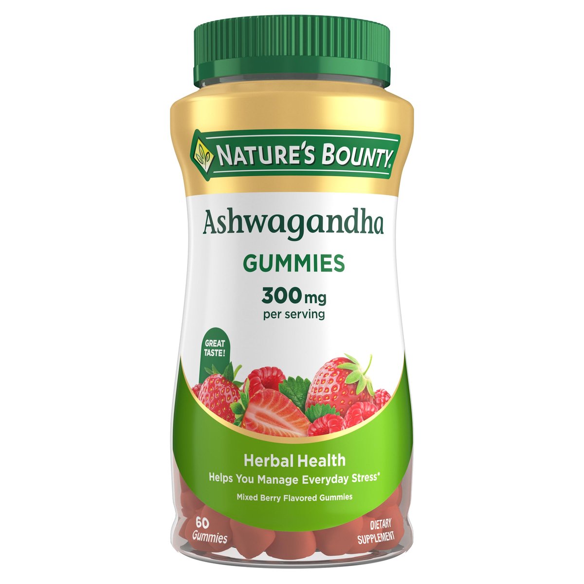 Nature's Bounty Ashwagandha Gummis, 300 mg KSM-66 Ashwagandha-Extrakt, gemischte Beere, 60 Gummis
