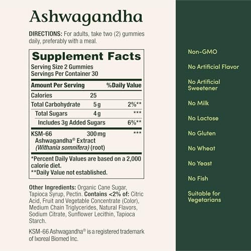 Nature's Bounty Ashwagandha Gummis, 300 mg KSM-66 Ashwagandha-Extrakt, gemischte Beere, 60 Gummis