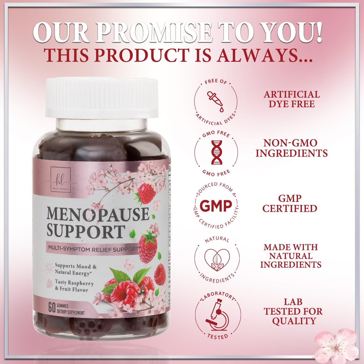 Hello Lovely! Menopause Gummies – Natürliche Hilfe bei Hitzewallungen & Nachtschweiß, 16-in-1 Multi-Vorteil für Balance & Energie, 60 Gummis