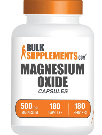 BulkSupplements.com Magnesiumoxid Kapseln - Magnesiumpräparat, 500 mg Magnesiumoxid pro Portion, 1 Kapsel pro Portion, 180 Stück (1er-Pack)