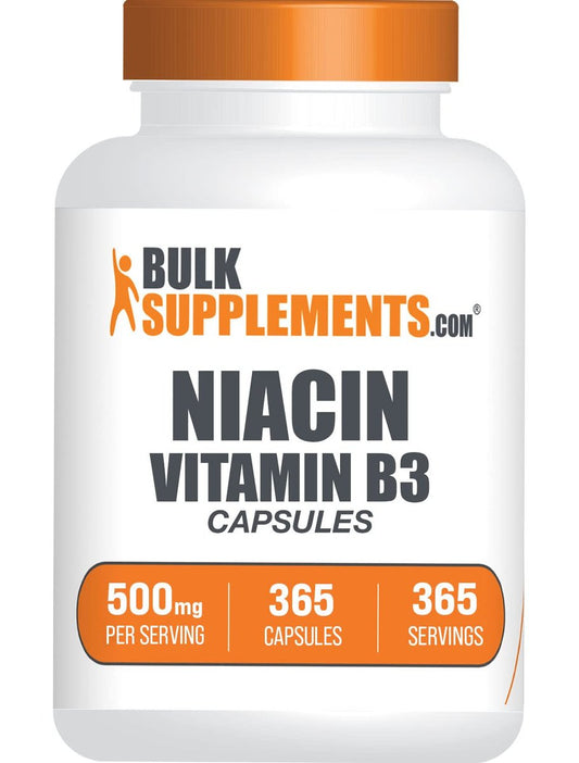 BulkSupplements.com Niacin Kapseln - Vitamin B3 Ergänzung - Glutenfrei, 1 Kapsel pro Portion, 365 Kapseln (1 Packung)