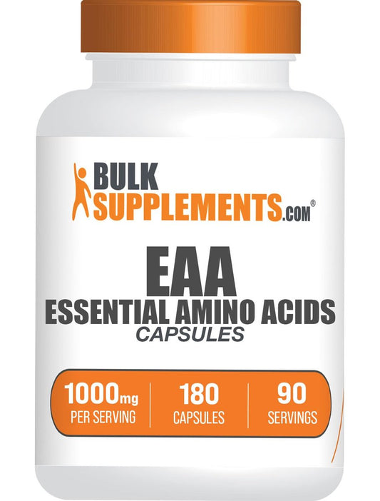 BulkSupplements.com Essentielle Aminosäuren Kapseln (EAA) - Aminosäuren Supplement - EAAs Aminosäuren - EAA Kapseln - 1000 mg Portion - 90-Tage-Vorrat (180 Gelatinekapseln)