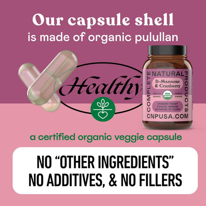 Complete Natural Products Bio D-Mannose & Cranberry Kapseln 520mg | 100 Stück | Pflanzliche Unterstützung für die Harnwege | Vegan, Non-GMO, Koscher, Glutenfrei