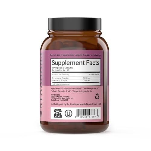 Complete Natural Products Bio D-Mannose & Cranberry Kapseln 520mg | 100 Stück | Pflanzliche Unterstützung für die Harnwege | Vegan, Non-GMO, Koscher, Glutenfrei