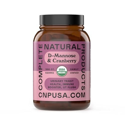 Complete Natural Products Bio D-Mannose & Cranberry Kapseln 520mg | 100 Stück | Pflanzliche Unterstützung für die Harnwege | Vegan, Non-GMO, Koscher, Glutenfrei