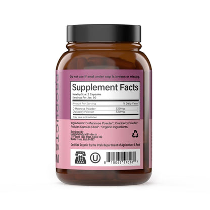 Complete Natural Products Bio D-Mannose & Cranberry Kapseln 520mg | 100 Stück | Pflanzliche Unterstützung für die Harnwege | Vegan, Non-GMO, Koscher, Glutenfrei