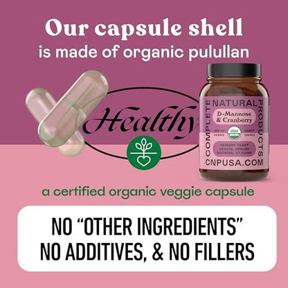 Complete Natural Products Bio D-Mannose & Cranberry Kapseln 520mg | 100 Stück | Pflanzliche Unterstützung für die Harnwege | Vegan, Non-GMO, Koscher, Glutenfrei
