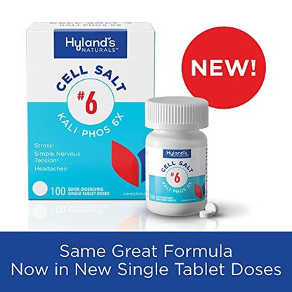 Hyland's No. 6 Cell Salt Kali Phos 6X Tabletten – Linderung von Kopfschmerzen und einfacher nervöser Anspannung, schnell lösliche Tabletten, 100 Stück