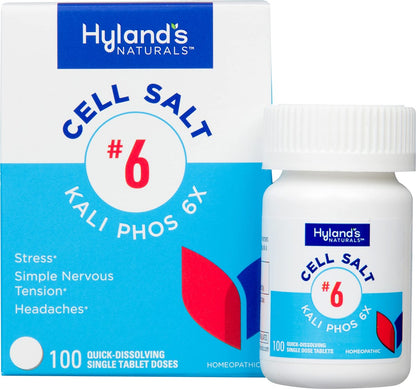 Hyland's No. 6 Cell Salt Kali Phos 6X Tabletten – Linderung von Kopfschmerzen und einfacher nervöser Anspannung, schnell lösliche Tabletten, 100 Stück