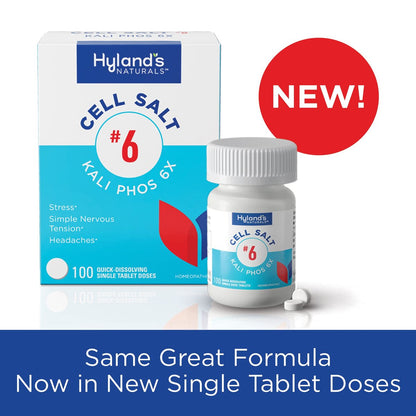 Hyland's No. 6 Cell Salt Kali Phos 6X Tabletten – Linderung von Kopfschmerzen und einfacher nervöser Anspannung, schnell lösliche Tabletten, 100 Stück