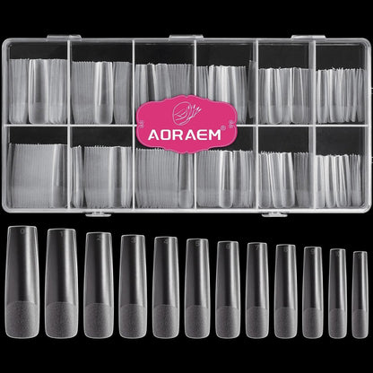 AORAEM XXL Quadratische Klare Falschnägel 240 Stück, Lange Kegelquadratische Nagelspitzen mit Halbmattem Design, Extra Lange Acryl-Nagelspitzen mit Aufbewahrungsbox für DIY-Nagelstudios zu Hause