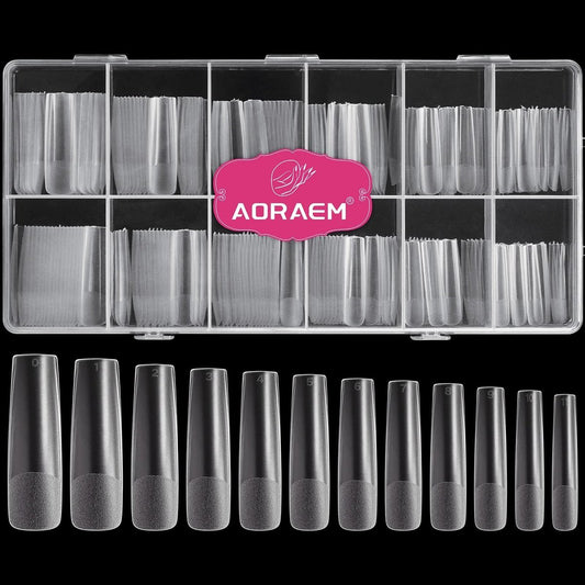 AORAEM XXL Quadratische Klare Falschnägel 240 Stück, Lange Kegelquadratische Nagelspitzen mit Halbmattem Design, Extra Lange Acryl-Nagelspitzen mit Aufbewahrungsbox für DIY-Nagelstudios zu Hause
