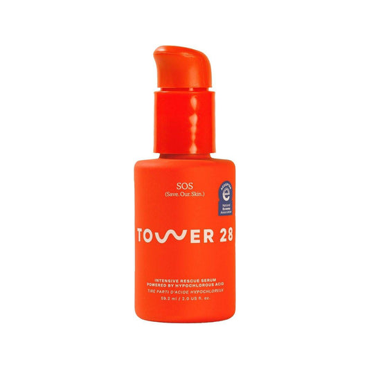 Tower 28 SOS Rescue Gesichtsserum – Beruhigendes Serum mit Hypochloriger Säure für gereizte, empfindliche Haut – Reduziert sanft Rötungen & Unreinheiten – Parfümfreie tägliche Hautpflege (60 ml)
