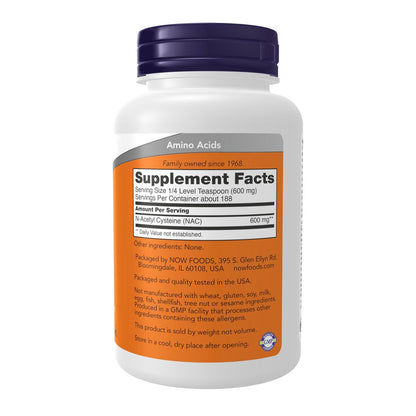 NOW Foods NAC (N-Acetyl Cystein) 600 mg reines Pulver, 113 g – Antioxidantien-Schutz & Immunsystem-Unterstützung