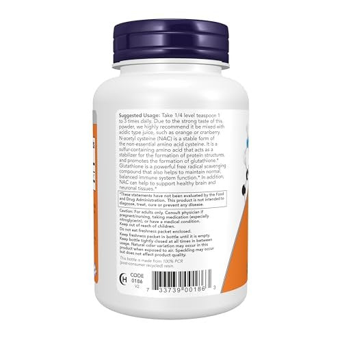 NOW Foods NAC (N-Acetyl Cystein) 600 mg reines Pulver, 113 g – Antioxidantien-Schutz & Immunsystem-Unterstützung