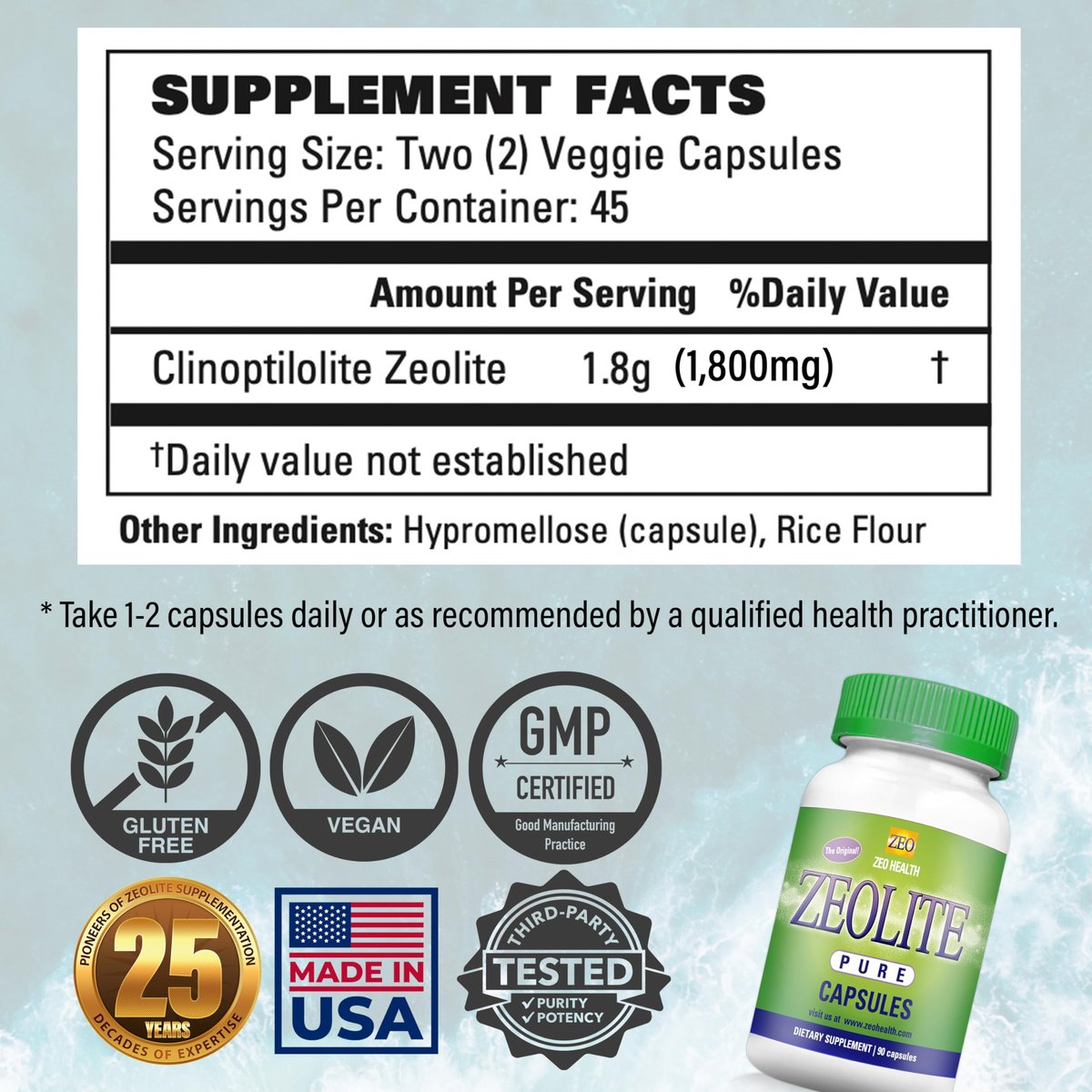 Zeolite Pure Kapseln | Zeolith Detox, Extra Stärke | Reinigung für Frauen, Männer | Aktiviertes Bio, Lebensmittelqualität Klinoptilolith Pulver 94%, 90 Kapseln (81 Gramm), 6 Wochen bis 3 Monate Vorrat