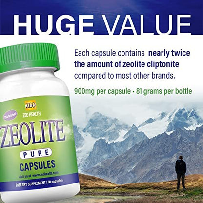 Zeolite Pure Kapseln | Zeolith Detox, Extra Stärke | Reinigung für Frauen, Männer | Aktiviertes Bio, Lebensmittelqualität Klinoptilolith Pulver 94%, 90 Kapseln (81 Gramm), 6 Wochen bis 3 Monate Vorrat