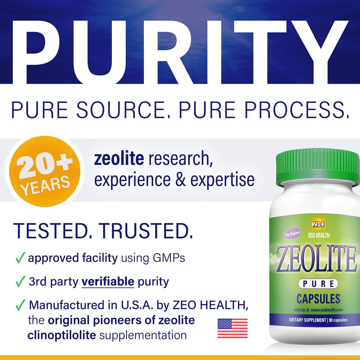 Zeolite Pure Kapseln | Zeolith Detox, Extra Stärke | Reinigung für Frauen, Männer | Aktiviertes Bio, Lebensmittelqualität Klinoptilolith Pulver 94%, 90 Kapseln (81 Gramm), 6 Wochen bis 3 Monate Vorrat