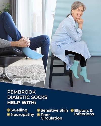 Pembrook Bambus-Viskose Diabetikersocken - 6 Paar Knöchelsocken für geschwollene Füße & Neuropathie - Rosa, Hellrosa, Lila, Blau, Grün, Gelb