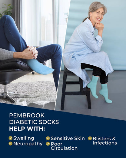 Pembrook Bambus-Viskose Diabetikersocken - 6 Paar Knöchelsocken für geschwollene Füße & Neuropathie - Rosa, Hellrosa, Lila, Blau, Grün, Gelb