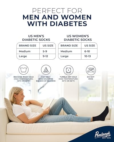 Pembrook Bambus-Viskose Diabetikersocken für Damen und Herren - 6 Paar Knöchelsocken für geschwollene Füße | Neuropathie-Socken | Knöchel-Neuropathie-Socken für Herren | Stretch-Bund Diabetikersocken für Herren | Schwarz