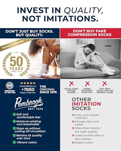 Pembrook Bambus-Viskose Diabetikersocken - 6 Paar Knöchelsocken für Damen & Herren, geschwollene Füße & Neuropathie | Nicht einschnürend