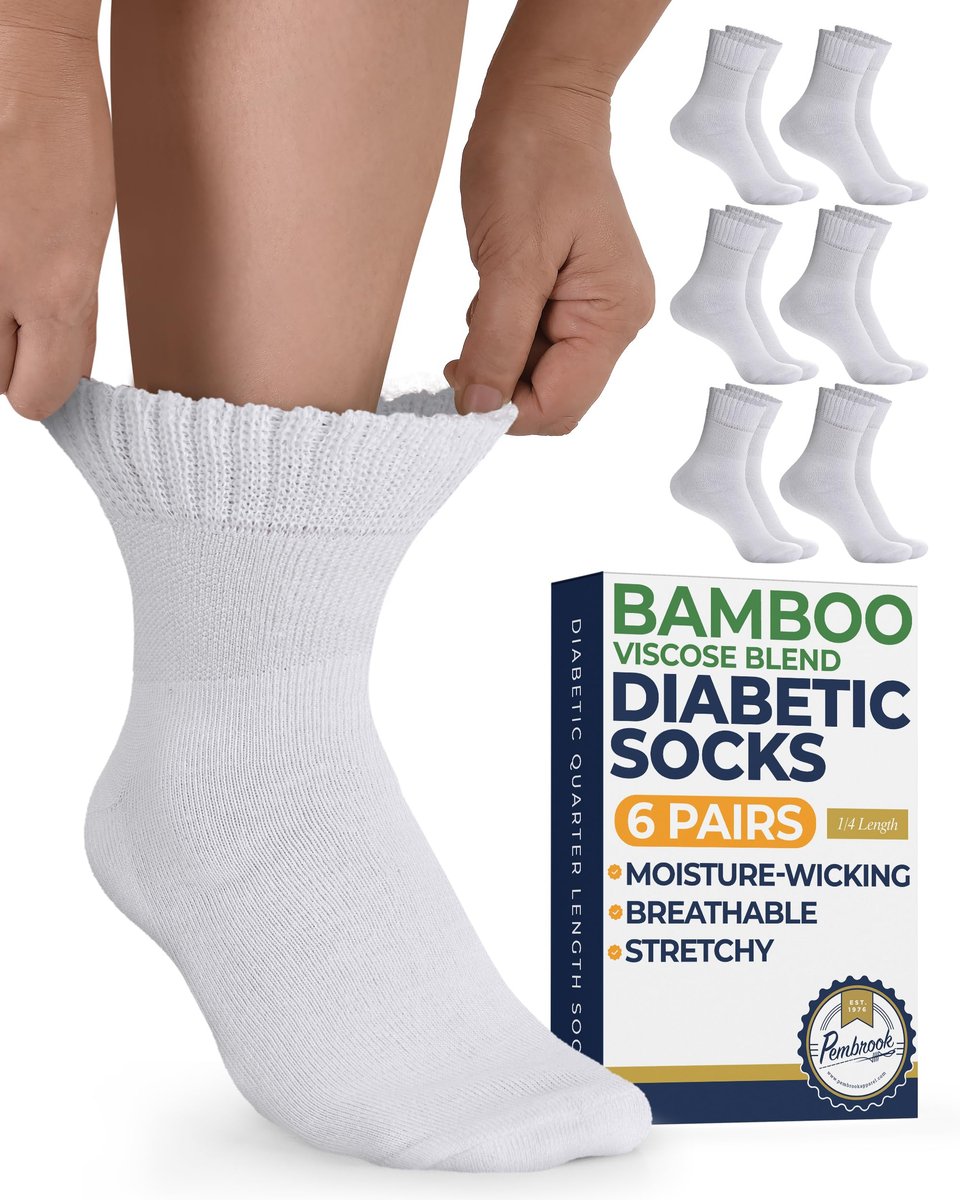 Pembrook Bambus-Viskose Diabetikersocken - 6 Paar Knöchelsocken für Damen & Herren, geschwollene Füße & Neuropathie | Nicht einschnürend