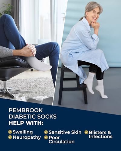 Pembrook Bambus-Viskose Diabetikersocken - 6 Paar Knöchelsocken für Damen & Herren, geschwollene Füße & Neuropathie | Nicht einschnürend