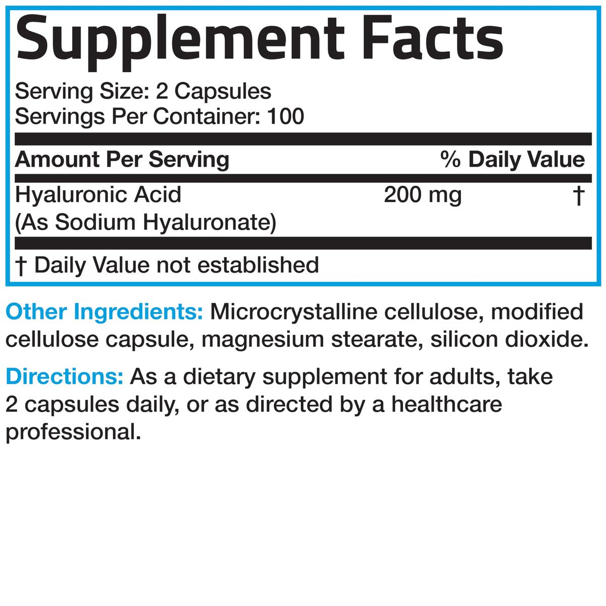 Bronson Hyaluronsäure 200 mg – Hochdosiert für Gelenke & Haut, Non-GMO, 200 Kapseln
