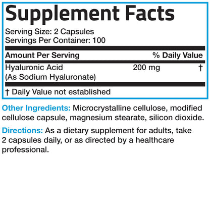 Bronson Hyaluronsäure 200 mg – Hochdosiert für Gelenke & Haut, Non-GMO, 200 Kapseln