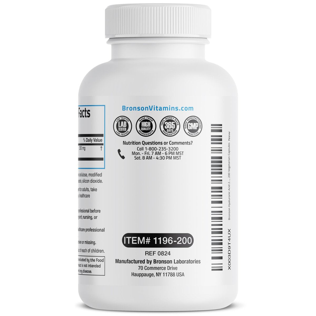 Bronson Hyaluronsäure 200 mg – Hochdosiert für Gelenke & Haut, Non-GMO, 200 Kapseln