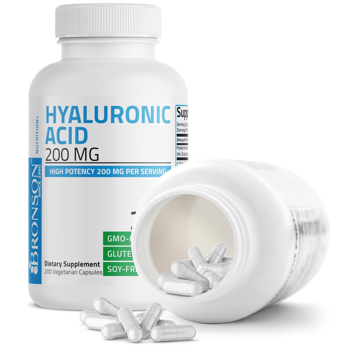 Bronson Hyaluronsäure 200 mg – Hochdosiert für Gelenke & Haut, Non-GMO, 200 Kapseln