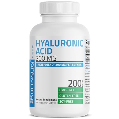 Bronson Hyaluronsäure 200 mg – Hochdosiert für Gelenke & Haut, Non-GMO, 200 Kapseln