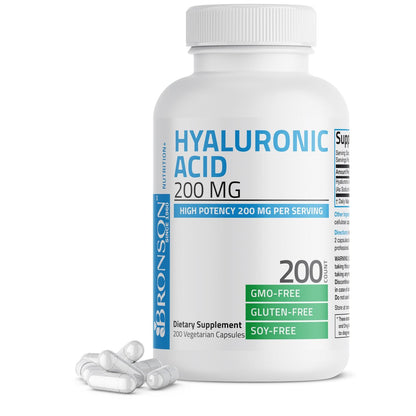 Bronson Hyaluronsäure 200 mg – Hochdosiert für Gelenke & Haut, Non-GMO, 200 Kapseln