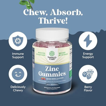 Extra Stark Zink Gummis für Erwachsene - Kaubare Zinkpräparate für Frauen & Männer für Energie & Immununterstützung - Vitamine & Mineralstoffe - 120 Stück